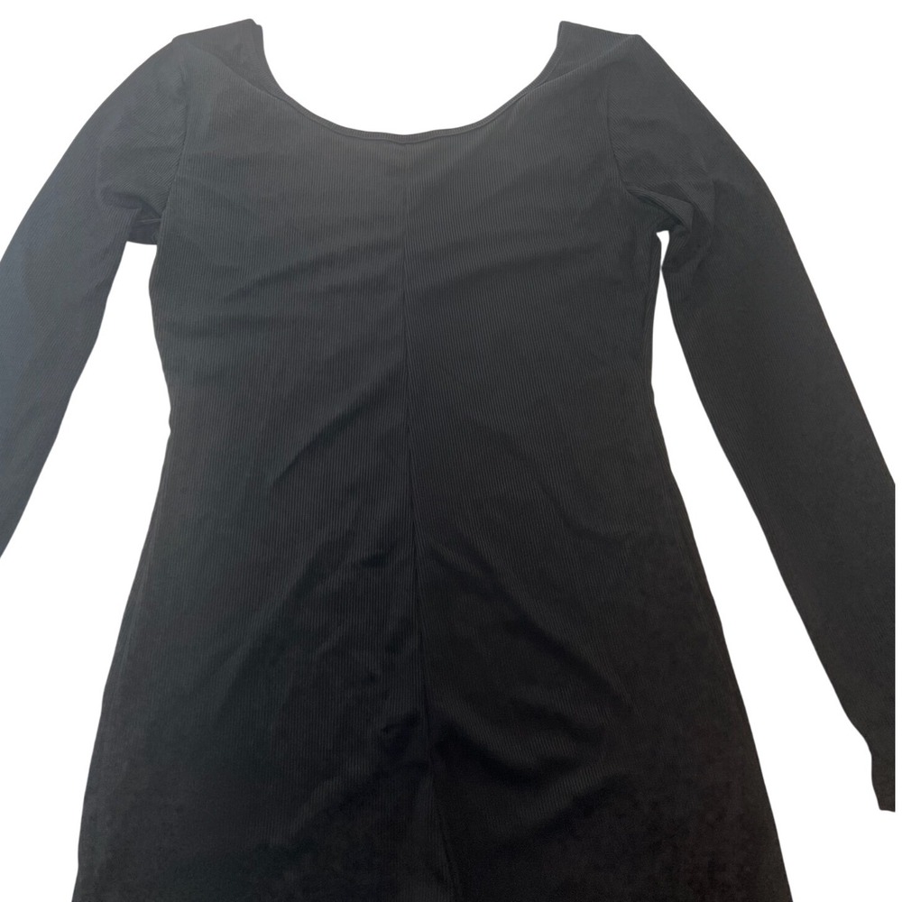 Womens Black Ribbed Long Sleeve Mini‎ Dress Casual Bodycon Party
